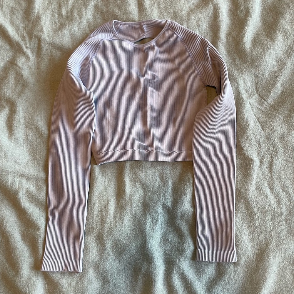 Vitality Cropped Ribbed Long Sleeve Open Backed Top - Light Blue